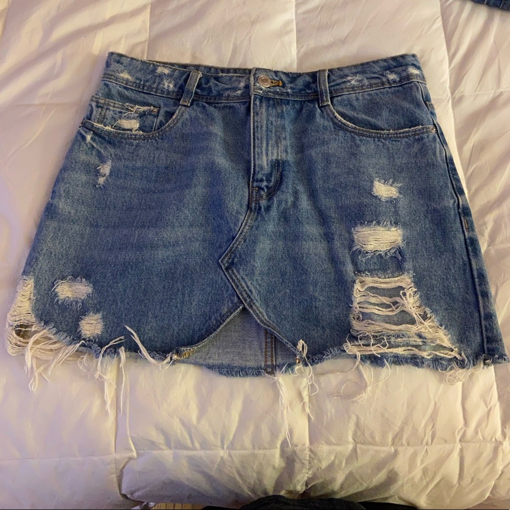 Zara denim distressed mini skirt